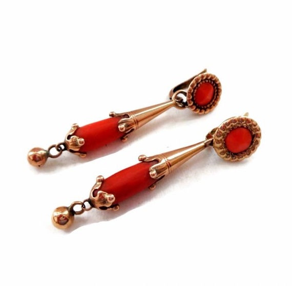 14K and Coral Antique Night and Day Earrings - image 2