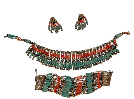 Egyptian Revival Parure (Set with Necklace, Brace… - image 5