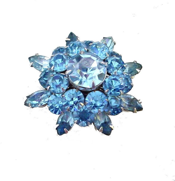 Vintage Coro Bright Blue Crystal Starburst Pin Bro