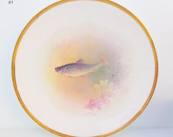 Minton 9" Hand Painted and Signed J.E. Dean Fish Plate #1 Antique