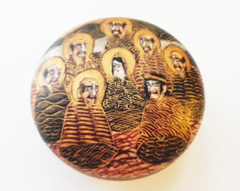 REDUCED!!! Antique Meiji Satsuma Gilded Round Box with Scholar Painting