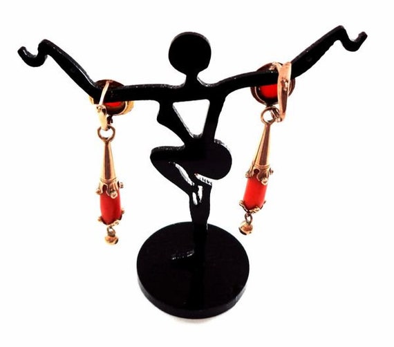 14K and Coral Antique Night and Day Earrings - image 6