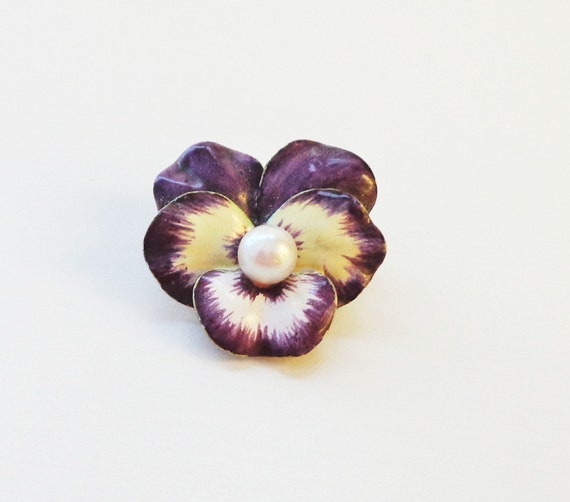 14K Gold and Enamel Pansy Pin