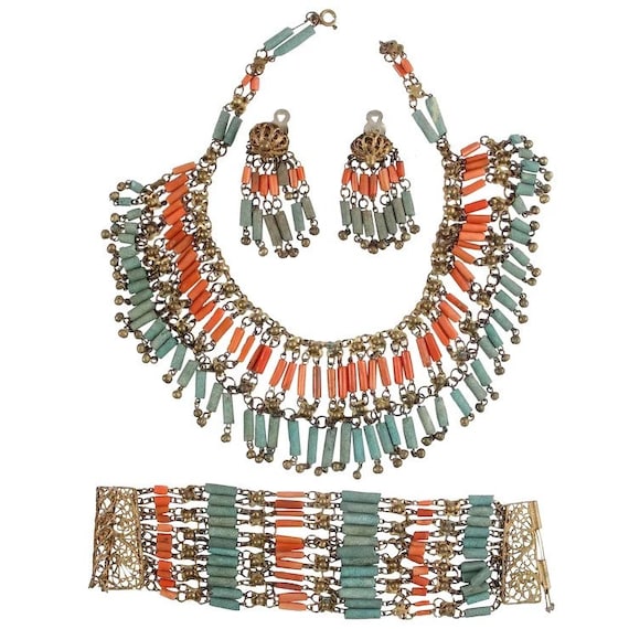 Egyptian Revival Parure (Set with Necklace, Brace… - image 2