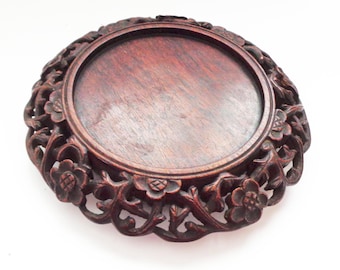 Unusual Cherry Blossom Antique Chinese Carved Hardwood Display Stand