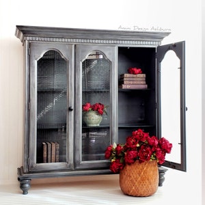 Farmhouse Style Rustic Display Cabinet Bookcase Painted Furniture