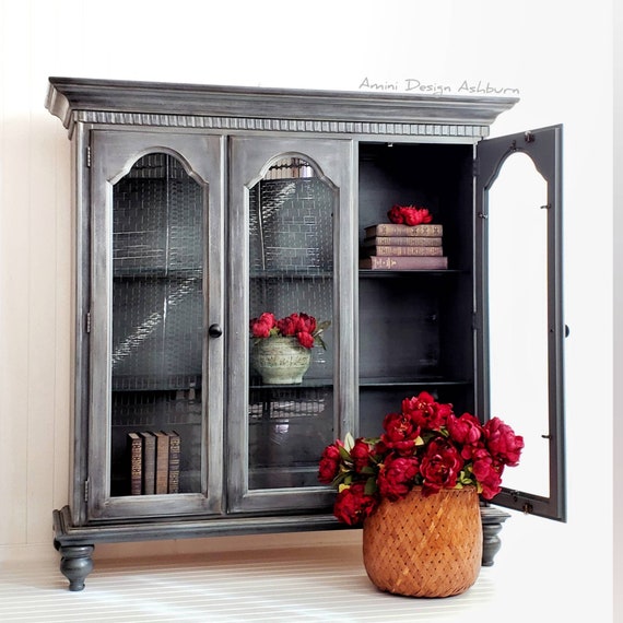 Sold Farmhouse Style Rustic Display Cabinet Hutch Bookcase Etsy