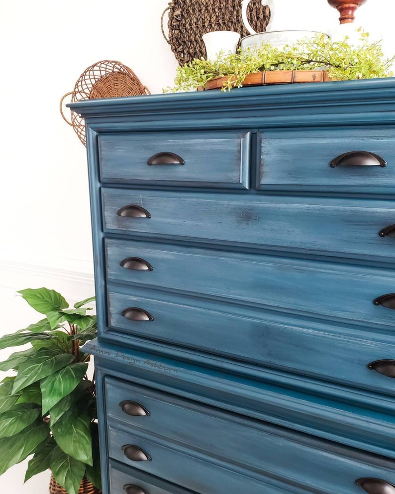 Blue Dresser Chest Painted Furniture Etsy