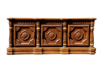 Mediterranean Style Console Cabinet | Hollywood Regency Low Sideboard, Custom Painted Media Bar