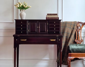 Vintage Pennsylvania House Secretary Desk | Solid Cherry Wood Writing Desk | Refinished Dark Walnut | Ladies Desk | Drop Front Foyer Table