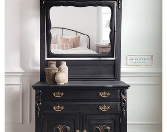 Antique Eastlake Dresser With Mirror: Black Victorian Chest of Drawers -  Available to Customize - Etsy