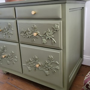 Bedroom Dresser. Storage Cabinet. Painted Furniture. Modern Dresser. Nursery Table. Floral Drawer. Changing Table. Six Drawer Dresser image 4