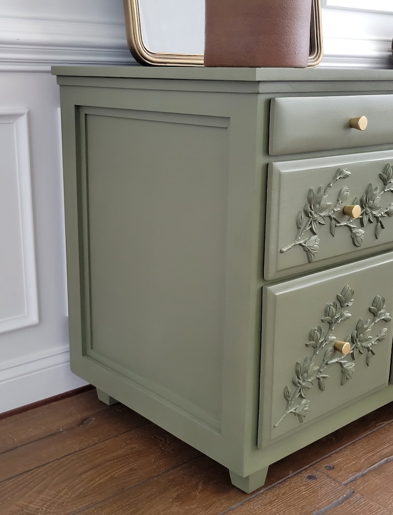 Bedroom Dresser. Storage Cabinet. Painted Furniture. Modern Dresser. Nursery Table. Floral Drawer. Changing Table. Six Drawer Dresser image 2