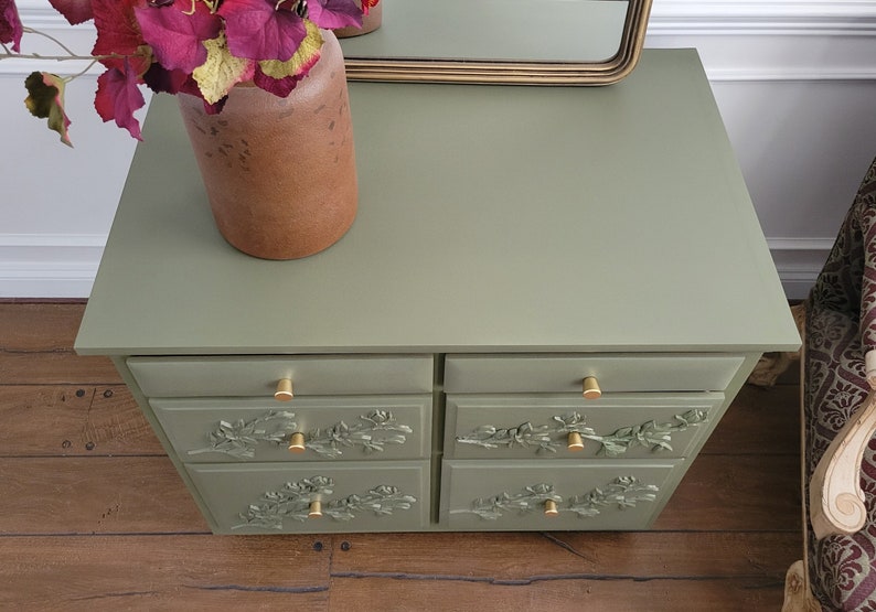 Bedroom Dresser. Storage Cabinet. Painted Furniture. Modern Dresser. Nursery Table. Floral Drawer. Changing Table. Six Drawer Dresser image 5