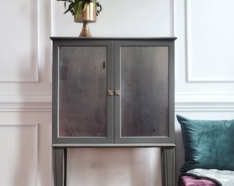 Petite Painted Bookcase: Solid Wood Bathroom Cabinet with Mirrored Doors