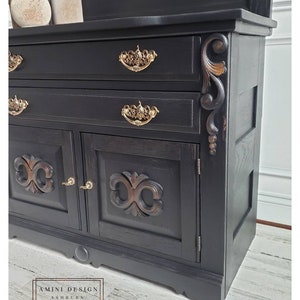 SOLD Antique Dresser with Mirror. Eastlake Furniture. Victorian Chest of Drawers. Black Painted Washstand. Farmhouse Bedroom Storage image 5