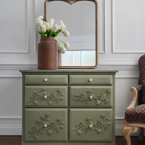 Bedroom Dresser. Storage Cabinet. Painted Furniture. Modern Dresser. Nursery Table. Floral Drawer. Changing Table. Six Drawer Dresser image 1