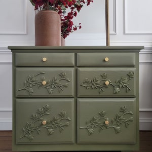 Bedroom Dresser. Storage Cabinet. Painted Furniture. Modern Dresser. Nursery Table. Floral Drawer. Changing Table. Six Drawer Dresser image 6