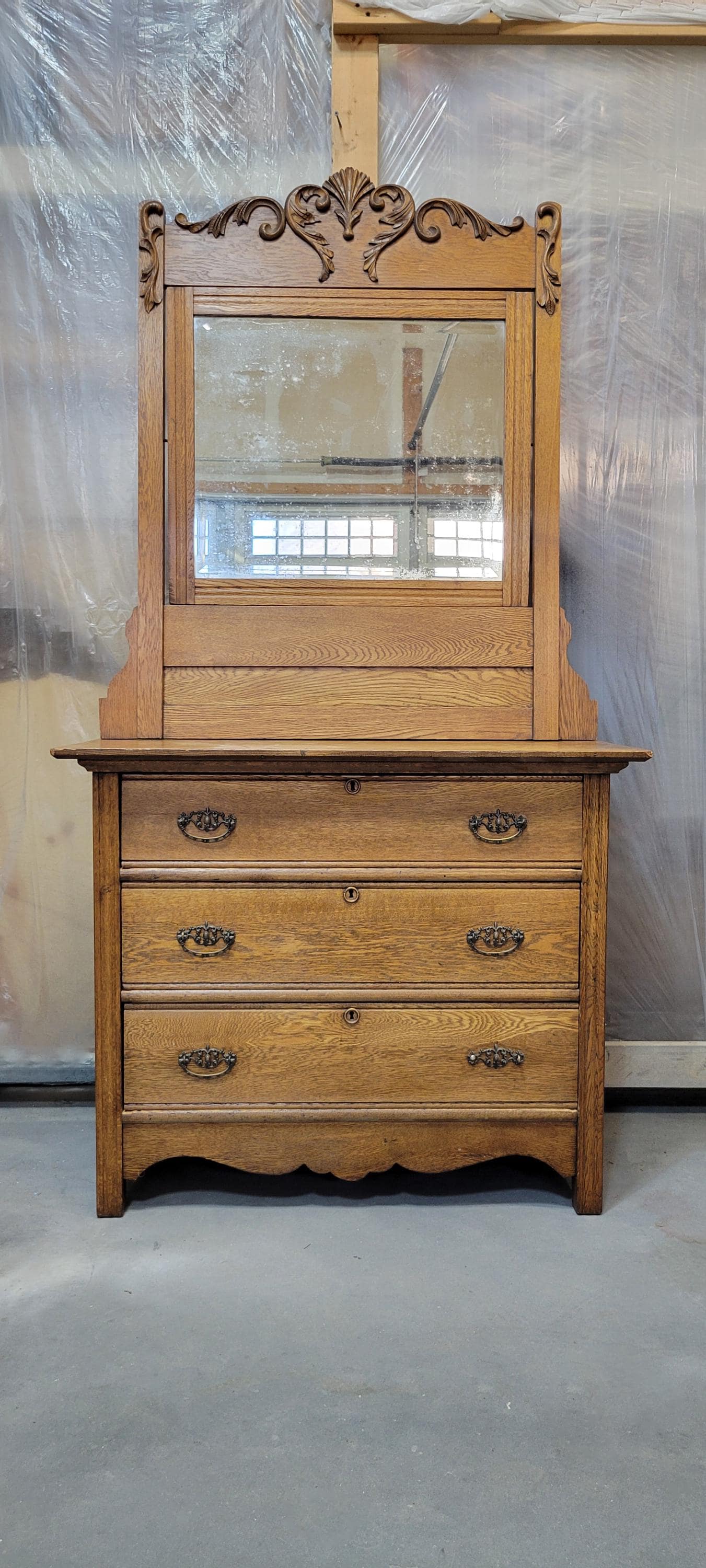 Antique Eastlake Dresser With Mirror: Black Victorian Chest of
