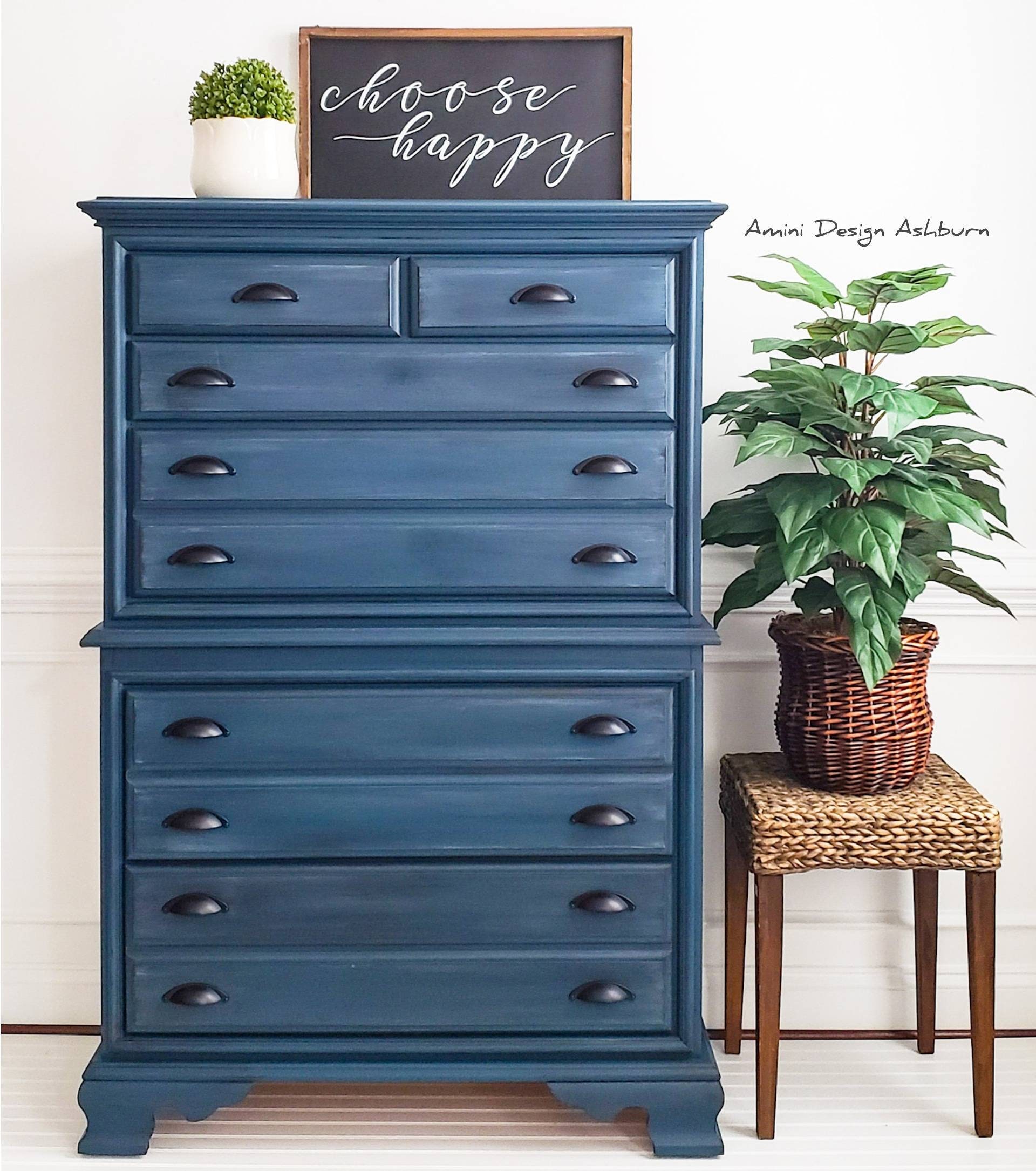 Blue Dresser Chest Painted Furniture Etsy
