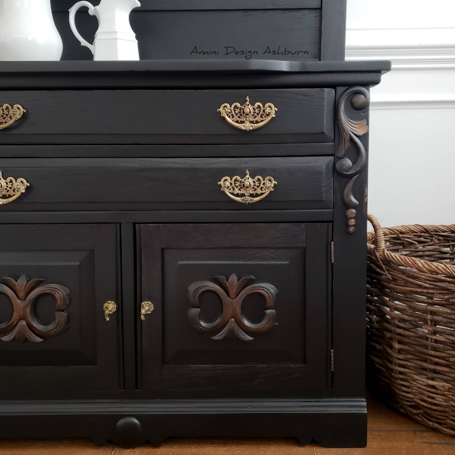 black antique dresser with mirror Vintage Black Painted Dresser Mirror with Distressed Finish by Hellam –  Craze Furniture and Antiques main image 1