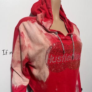 Rhinestone Red Crop Top Hoodie – Glitter Drawstring Pullover