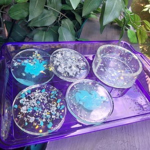 5Piece Minuature Coaster Set With Coaster Holder- Turquoise Coaster Set-Resin Coaster Set-Drinking Coaster Set