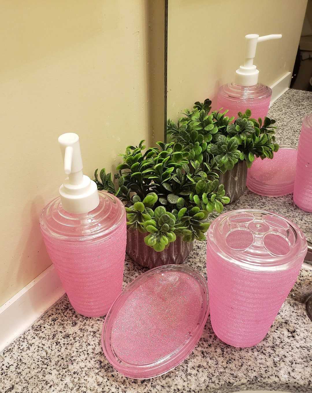 3piece Pink Glitter Bathroom Accessoriesunique Bling Bathroom Etsy