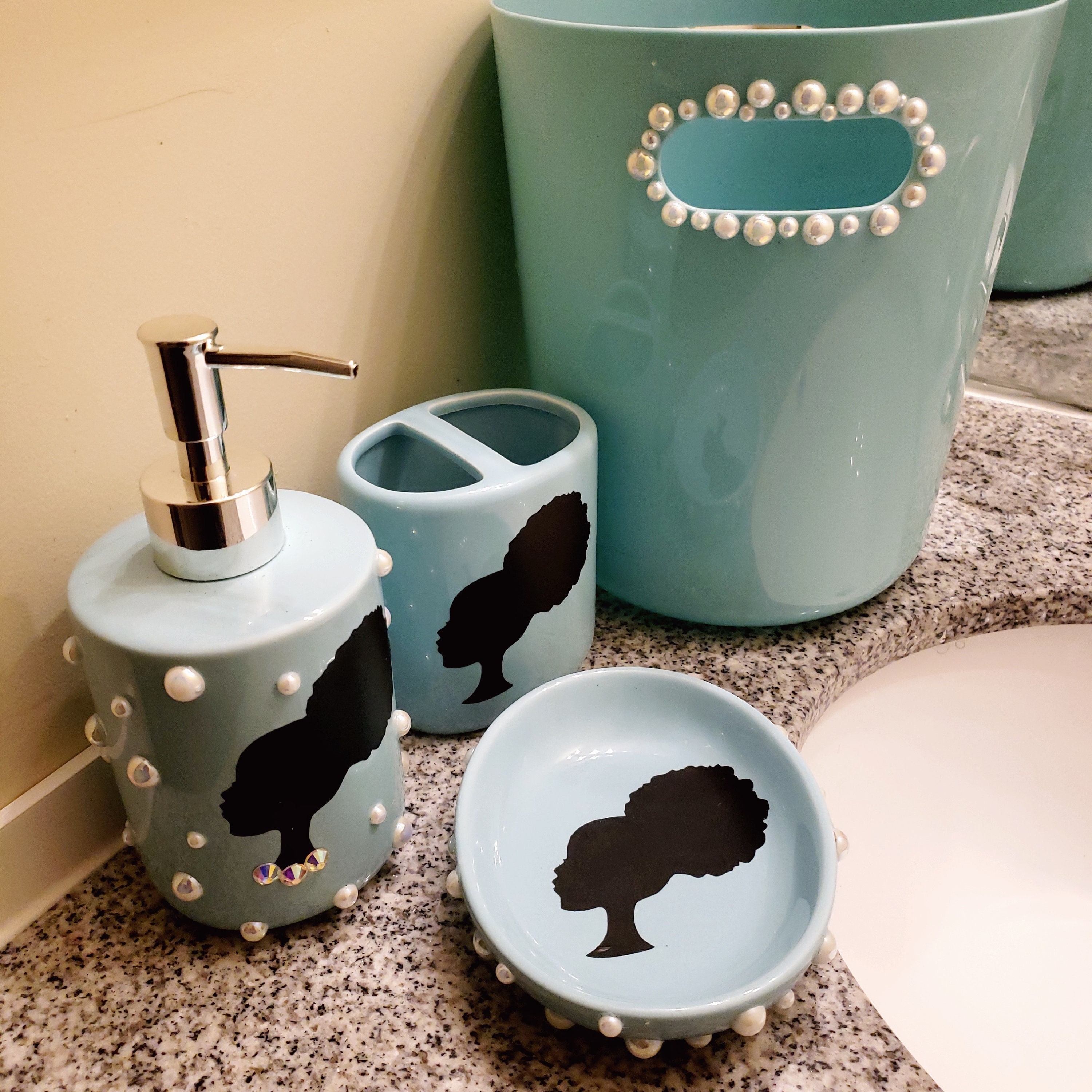 Afro Girl Bathroom Set Afro Girl Bathroom Accessories-aqua - Etsy