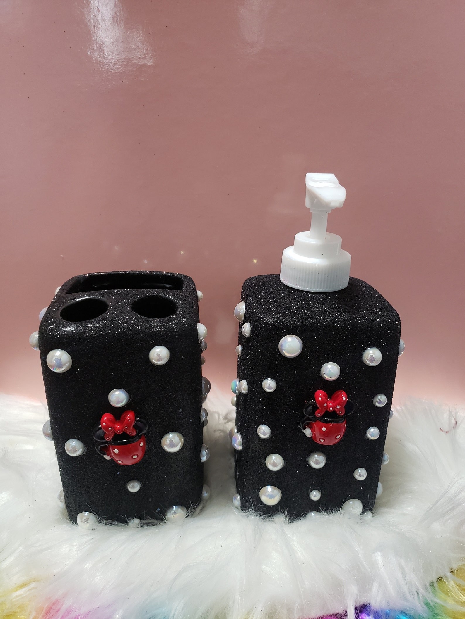 Mickey Mouse Soap Dispenser/lotion, 2 Piece Bathroom Accessories Set, Character Bathroom, Black