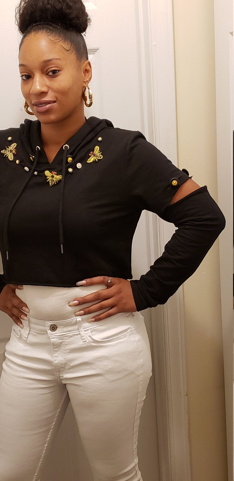 gold crop top hoodie