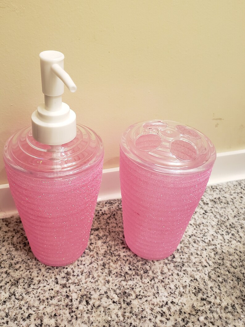 3piece Pink Glitter Bathroom Accessoriesunique Bling Bathroom