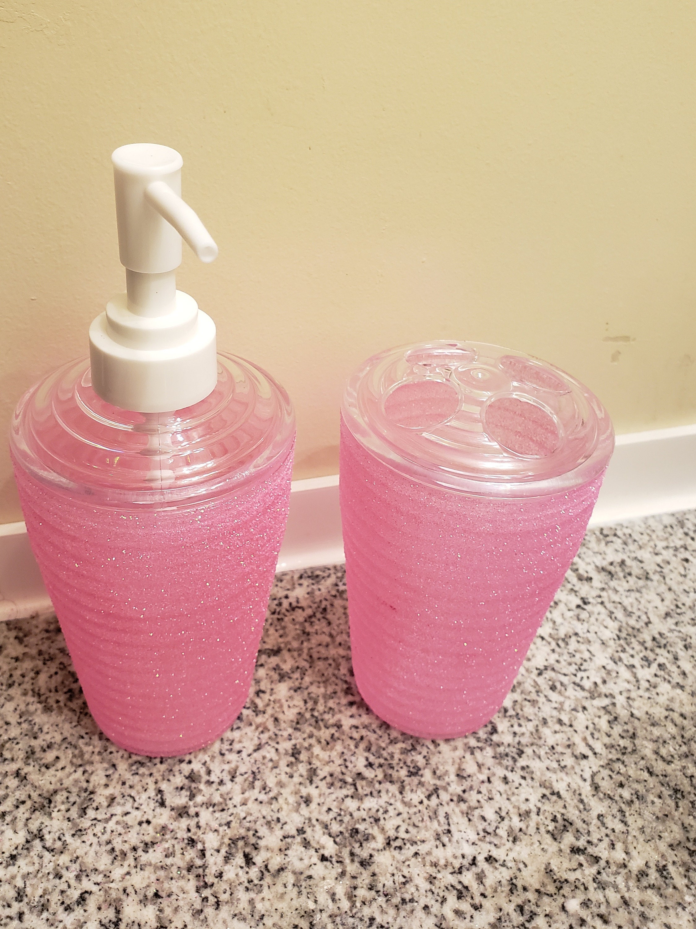 3piece Pink Glitter Bathroom Accessoriesunique Bling Bathroom