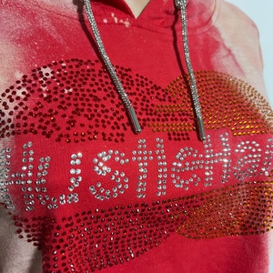 Women&#39;s Red Crop Top Hoodie- Ladies Rhinestone Pullover - Women&#39;s Large Crystal Drawstring Hoodie