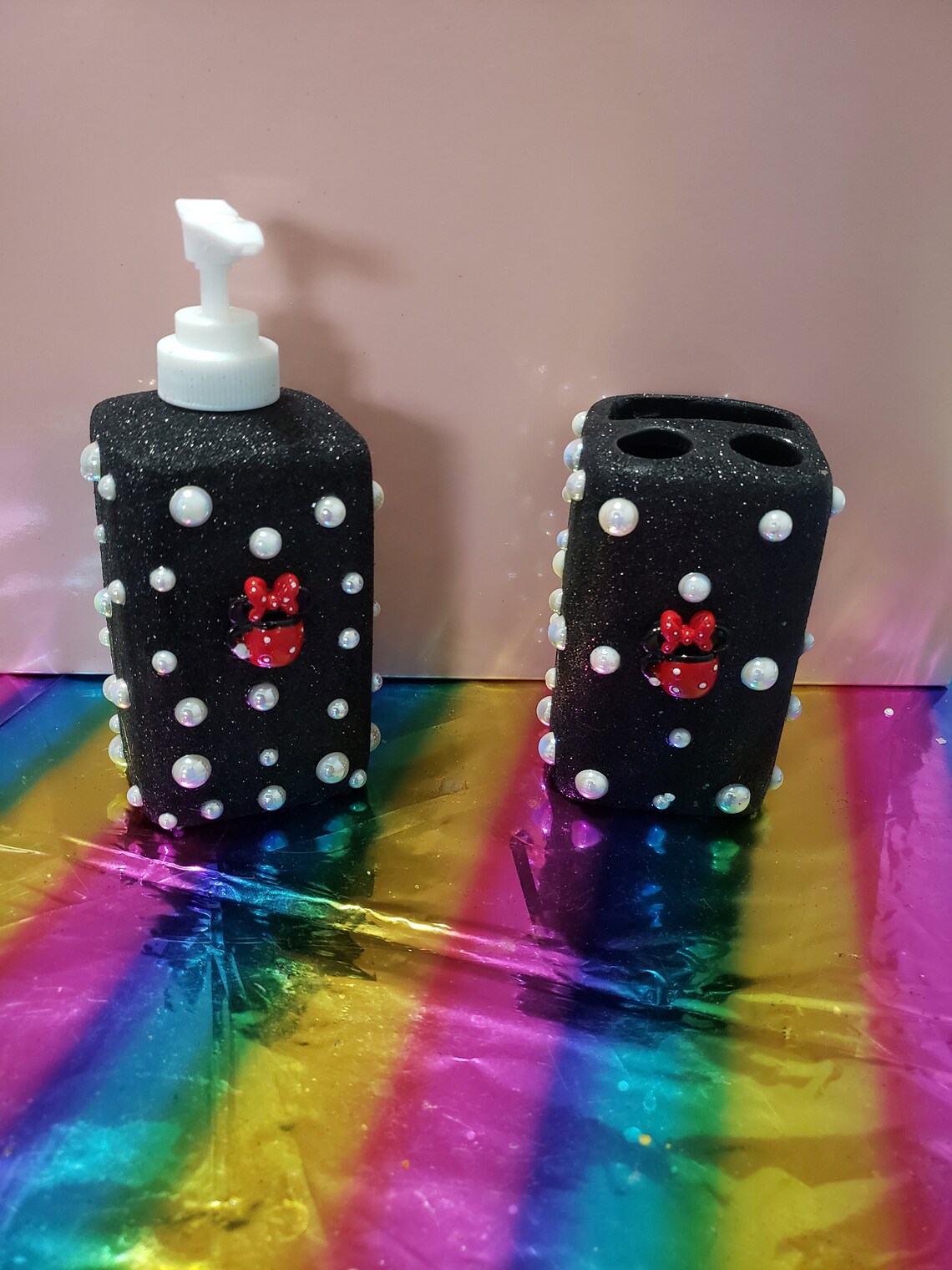 Mickey Mouse Soap Dispenser/lotion, 2 Piece Bathroom Accessories Set, Character Bathroom, Black