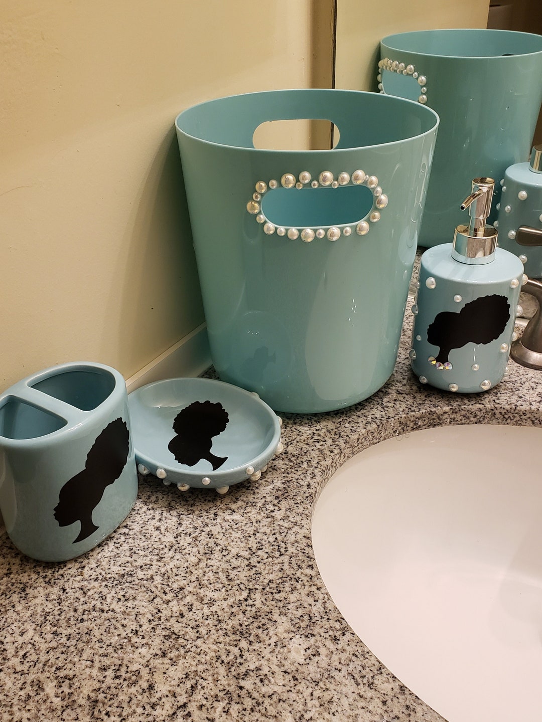 Afro Girl Bathroom Set Afro Girl Bathroom Accessoriesaqua Etsy