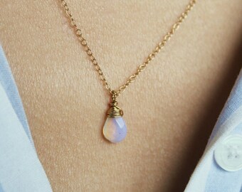 Bohemian Necklace, Boho Necklace, Crystal Necklace, Opalite Necklace, Gemstone Necklace, Tiny Necklace, Opalite Pendant, 14K Gold Filled