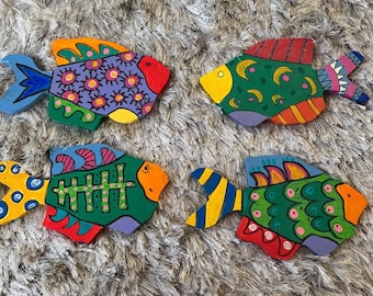 Hand Painted Folk Art Fish (4) - From Portugal - Signed by Artist