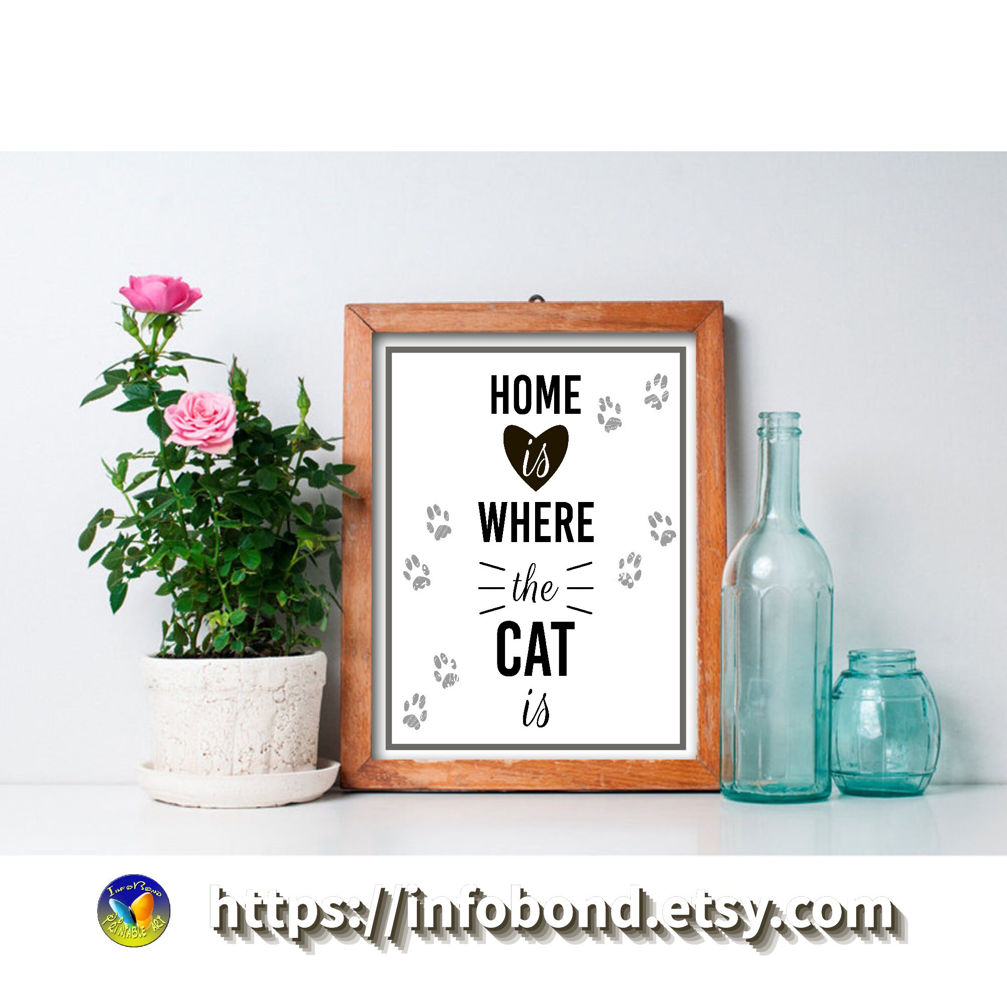Black and white Cat Quote Home is where the cat is. Cats Etsy