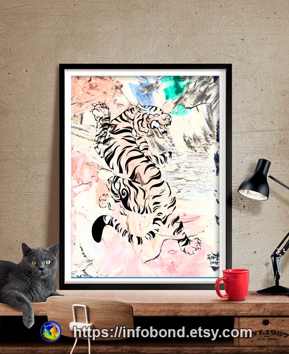 Store Coupons Watercolor Wall Art Tiger Print Animal Lover Etsy