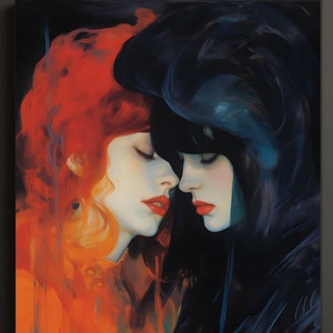 Lesbian Art Print: Vintage Klimt Style Lovers (Digital Download)