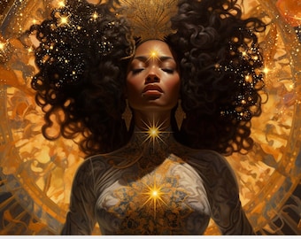 Lámina artística de la Diosa de la Melanina Negra: Chakra Femenino Divino (Descarga digital)