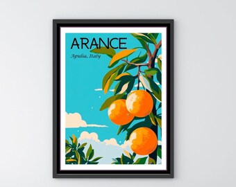 Lámina con diseño de naranjo: Póster de viaje a Italia, decoración para la pared de la cocina (descarga digital)