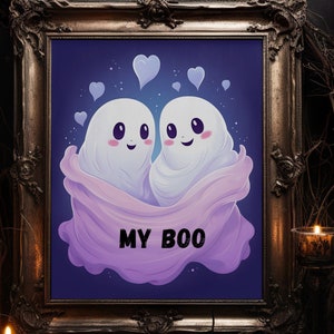 Cute Lesbian ghosts, subtle lesbian art, lesbian gift, halloween themed gay art, &quot;my boo,&quot; Painting printable, digital art, poster 16X20