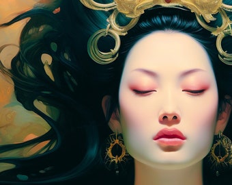 Lámina artística de Kwan Yin: Diosa budista china de la compasión (hasta 24x36 pulgadas)