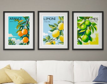 Juego de láminas de cítricos italianos: Decoración de pared para cocina mediterránea (descarga digital)