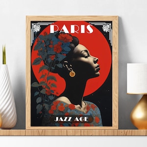 Jazz Singer Poster, Paris Jazz Vintage, Retro Poster, Black Woman Singer, Vintage Style, Black Woman art gift,  Boho Poster, Printable art