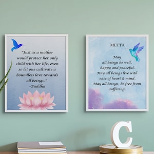 Loving-Kindness (Set of 2) Metta Prints | Metta Prayer, Boundless Compassion| Buddhist Quote | Blue, Spiritual Art, Buddhist, Meditation Art