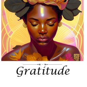Dankbarkeit Kunstdruck: Schwarze Frau mit Blumen (Digitaler Download)