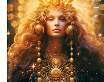 Goddelijke vrouwelijke kunstafdruk: psychedelische godin wanddecoratie (digitale download)